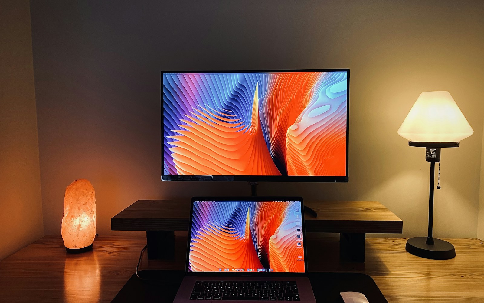 Laptop and external monitor in a desktop workspace