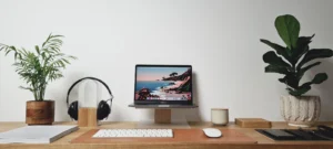 Desktop computer on a wooden desk
