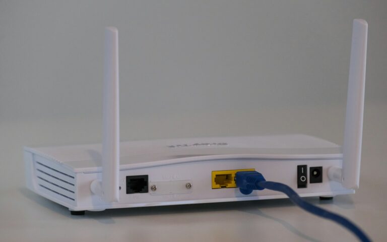 Ethernet cable connected to a broadband router