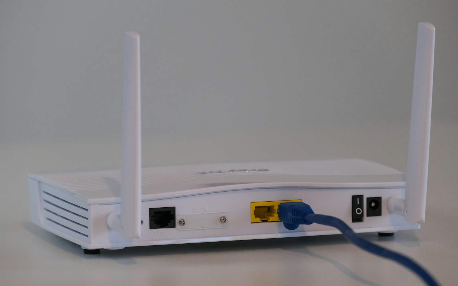 Ethernet cable connected to a broadband router