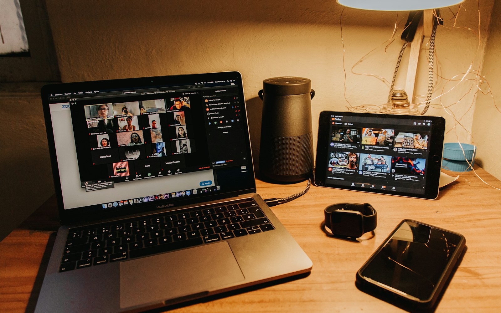 Laptop in a home workspace prepared for a video call