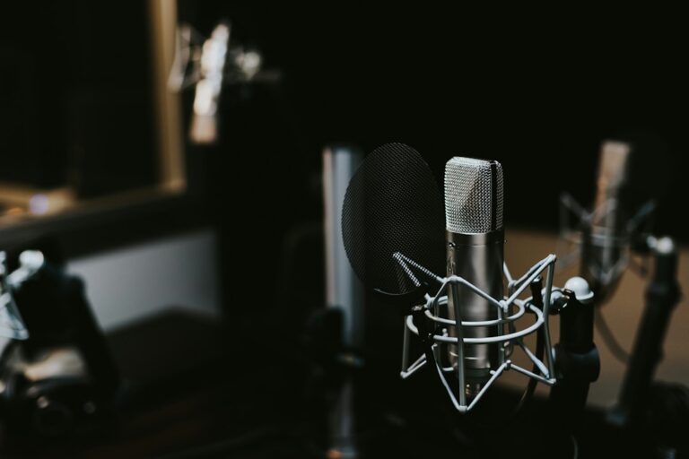 Studio microphone with a pop filter and shock mount